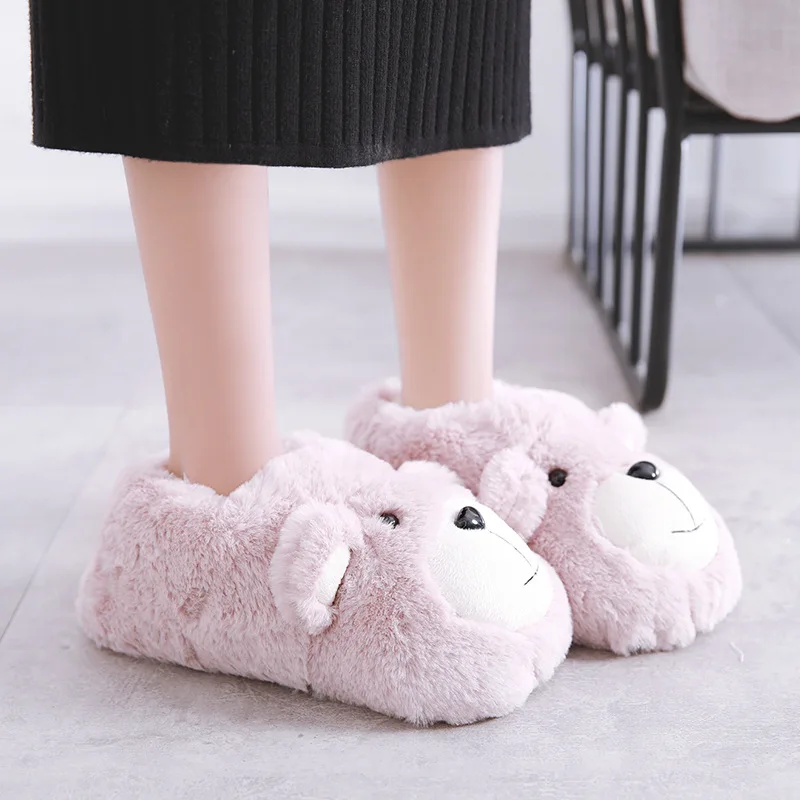 

Suihyung Women Winter Warm Indoor Shoes Cute Cartoon Bear Plush Slippers Home Casual Slip-On Anti-slip House Slides Cotton Shoes