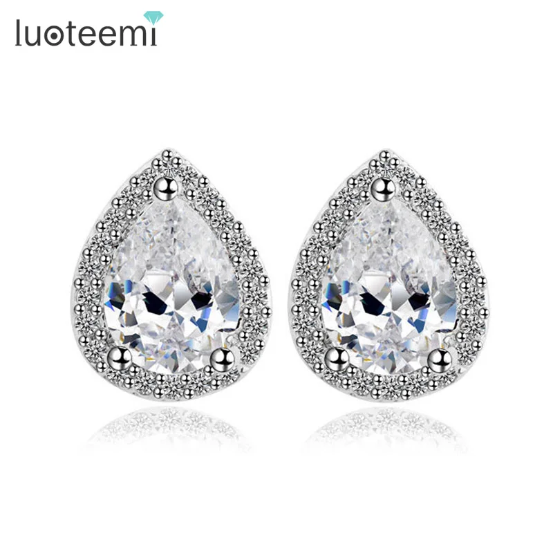 

LUOTEEMI Small Size Waterdrop Seed Stud Earrings Teardrop Cut Clear CZ Stone Free Shipping Factory Direct Sale Fashion Jewelry