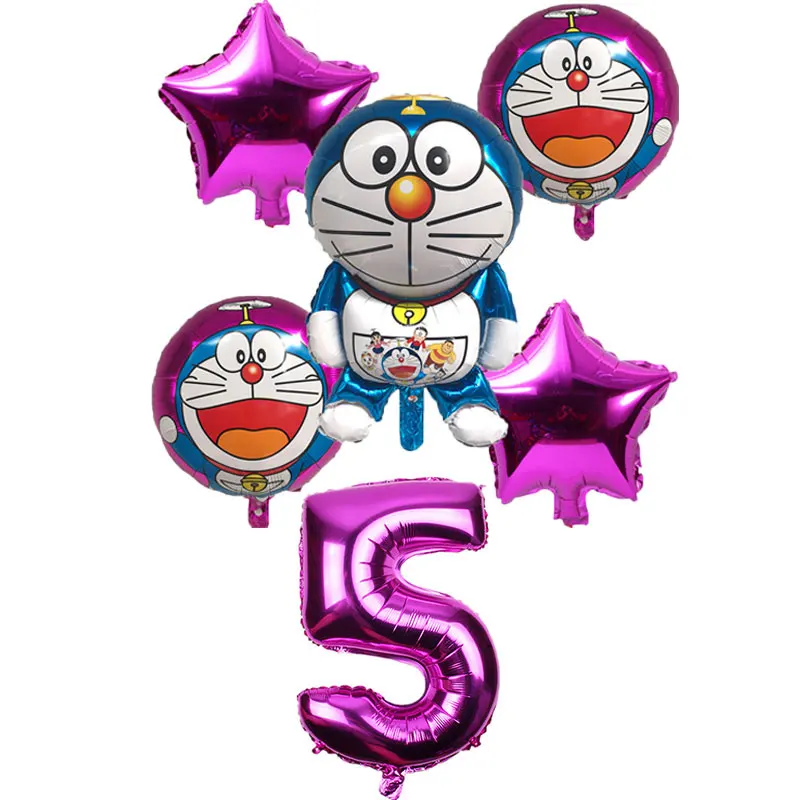 6 шт./компл. Doraemon 32 дюймов воздушные шары с номером музыкальная кошка Круглый гелиевый Свадебный шар Декор с днем рождения принадлежности для вечеринки воздушный шар - Цвет: 6 pcs-rose red