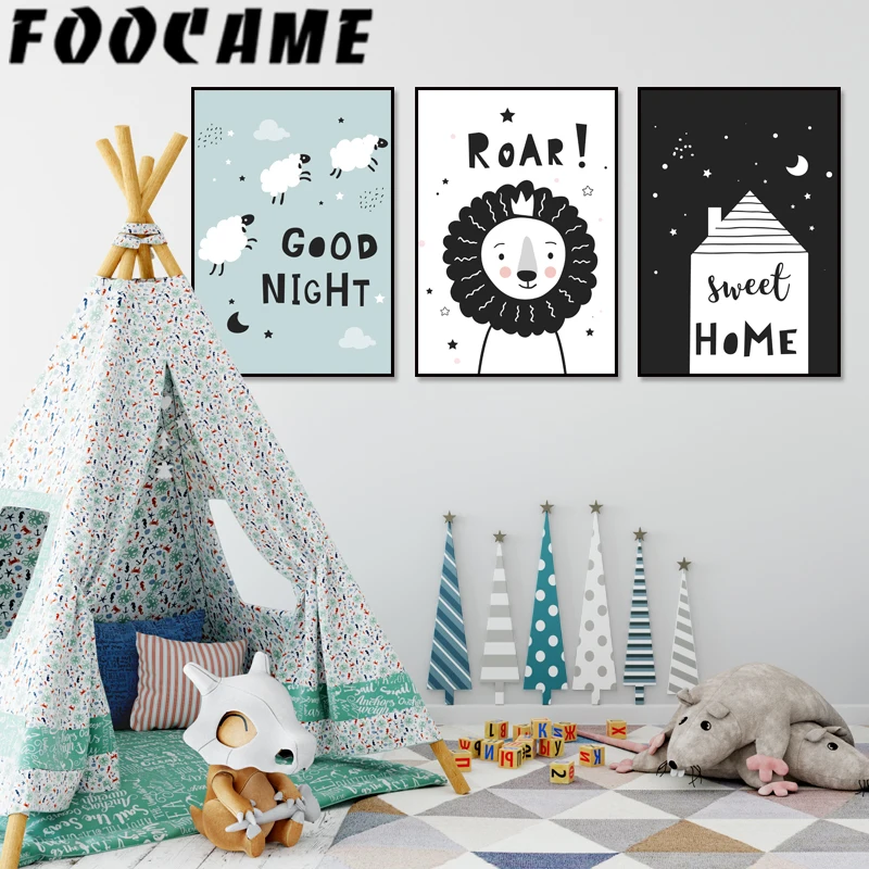 

FOOCAME Lion Sheep Nordic Posters and Prints Cartoon Baby Nursery Wall Art Canvas Painting Kids Room Decoration Pictures Bedroom