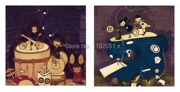 

Cartoon pictures canvas painting music world dancing on the sewing machine oil painting canvas prints two panels free shipping