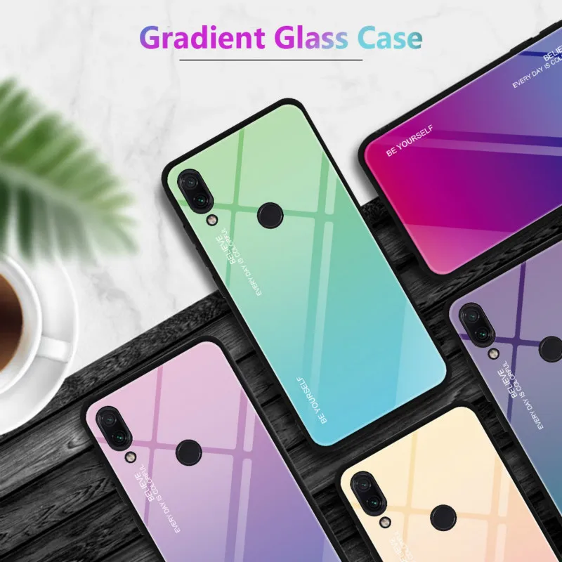 2019 градиентное стекло чехол для xiaomi redmi note7 note7pro закаленное задняя крышка 6 6pro 7 7A 6A