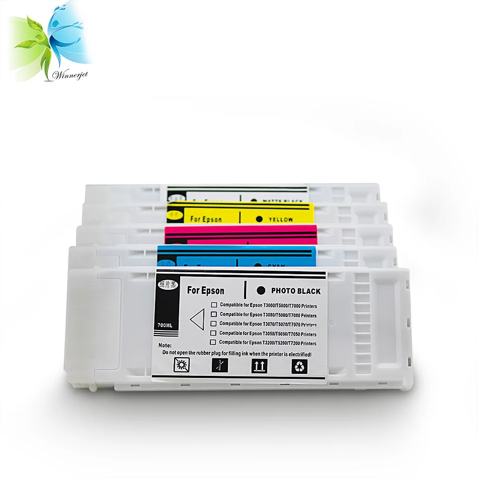 

bulk price 700ml disposable cartridge for epson t3000 t5000 t7000 printer, 5 colors compatible cartridge with one time use chip