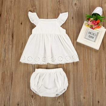 

Newborn Kid Baby Girls Hollow Flower Party Dress Outfit Set Baby Party Collar Fly Sleeve Ruched Dresses Clothing