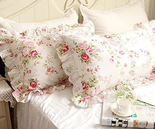 Fadfay Bedding Sets Shabby Pink Rose Floral Print Pillow Shams