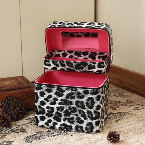 Новая женская коробка большой емкости зебра и жираф леопард зерна молнии PU косметический Чехол портативный водонепроницаемый дорожный макияж сумки - Цвет: Leopard1-L