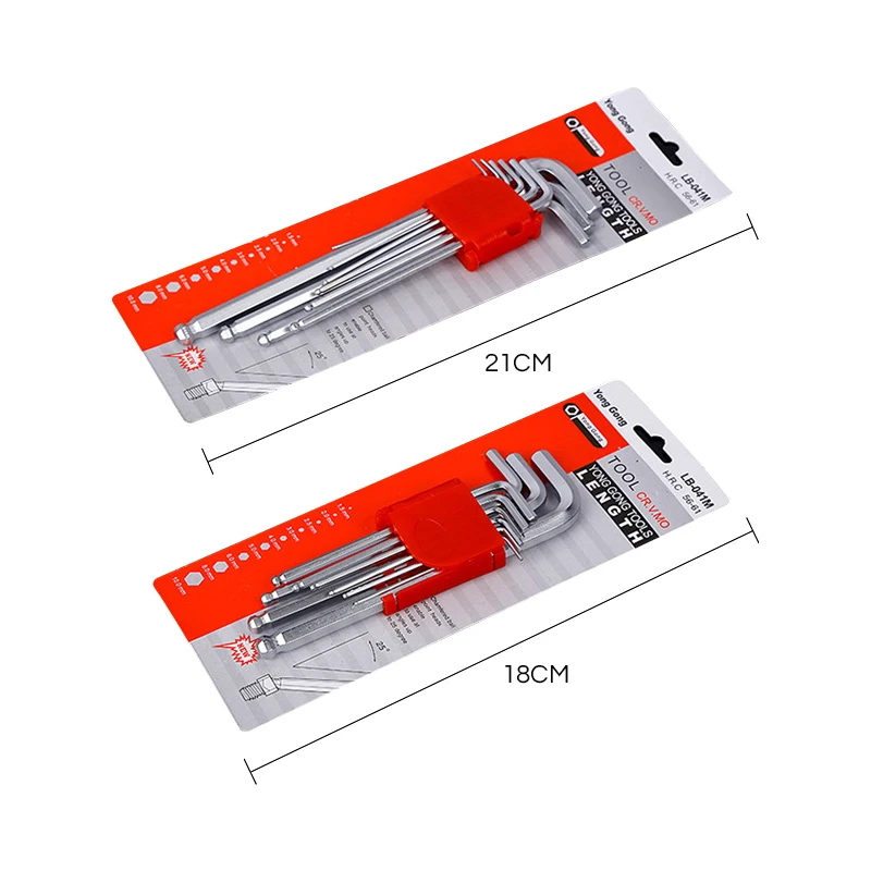 

1.5mm - 10mm Allen Wrench Hexagon Set 9 Pieces Long Arm Ball End Hex Key Wrench Set Inch/Metric Screwdriver Set Tool Kit