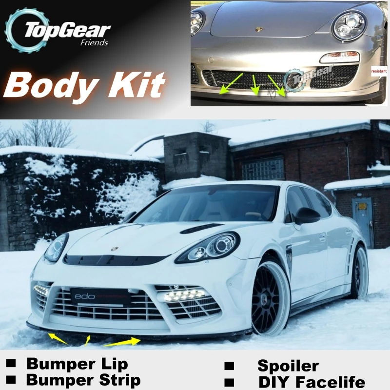 

For Porsche Panamera 970 / 911 Bumper Lip Lips / Top Gear Shop Spoiler For Car Tuning / TOPGEAR Body Kit + Strip