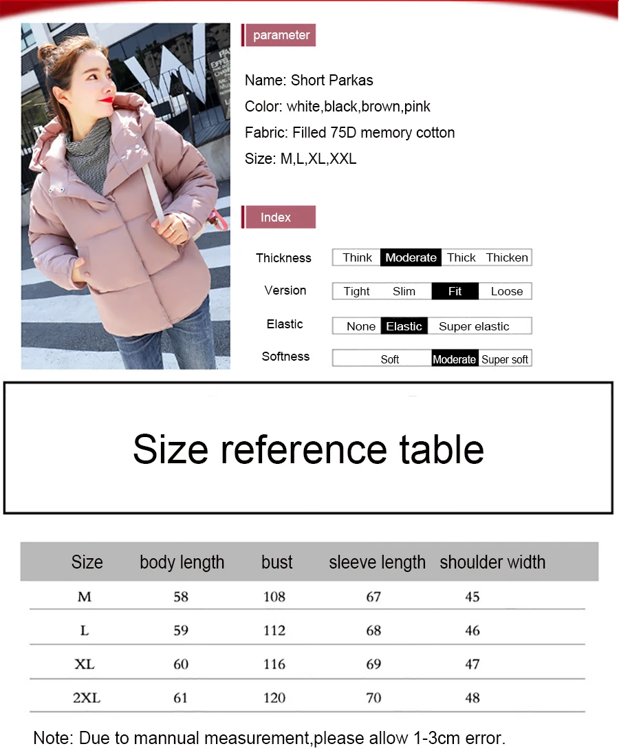 Winter Women Short Parkas Coat Warm Hooded cotton Outwear Thicken Plus Size Loose Type Down with 4 Colors for 2018 New Arrival (3)