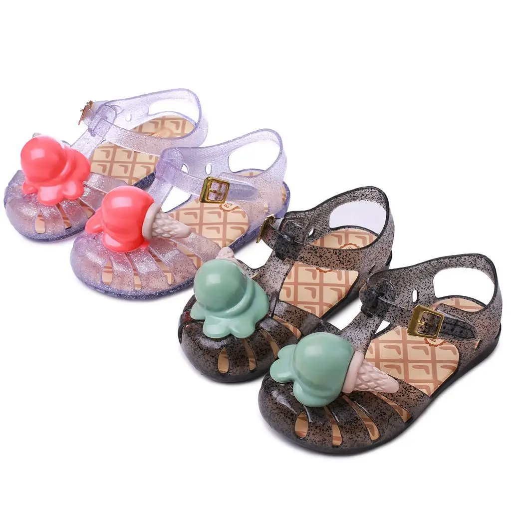 

Melissa Conch Shoe Aranha VIII Slingback Sandal Ice-cream Style Girls Sandals Soft PVC Hook Loop Girls Shoes Summer Size 8-13