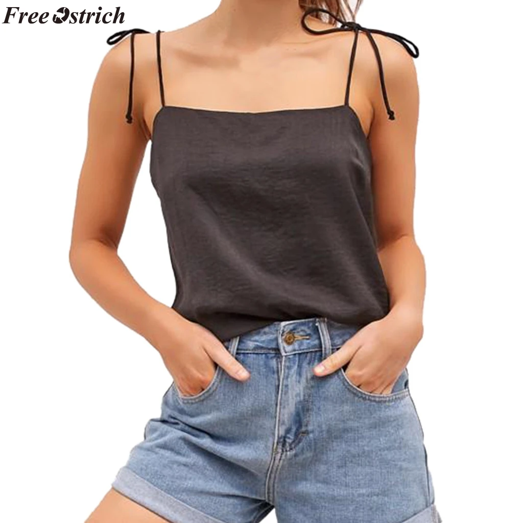

FREE OSTRICH Women's Solid Color Loose Camisole Halter Sleeveless O-Neck Tank Top Ladies Simple Vest Summer Fashion plus size