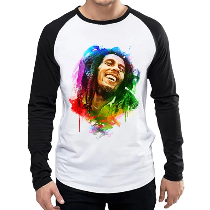 

Bob Marley T Shirt White Color Mens Long Sleeve Fashion Star Bob Marley T-shirt Tops Tees tshirt Full Sleeve T-shirt For Men