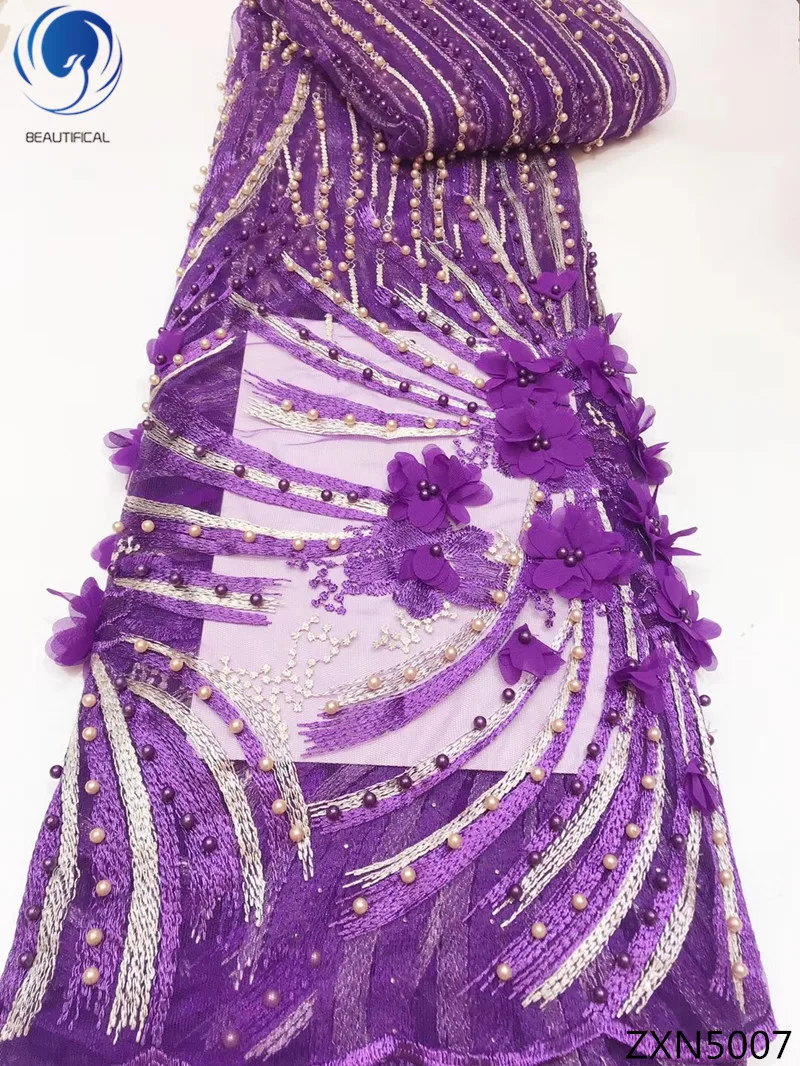 

BEAUTIFICAL 3d bridal lace fabric african lace embroidery fabric purple color best selling 2018 products new 5yards/lot ZXN50
