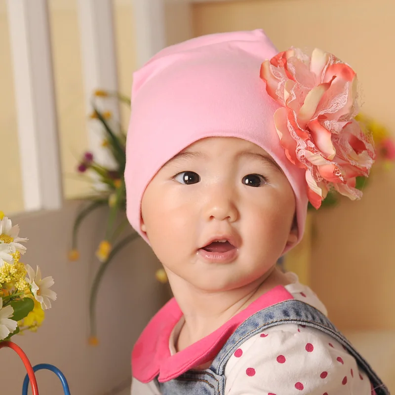 

New Coming Big Floral Beanie Cap Peony Flower Candy Color Infant Toddler Hat Spring Autumn Newborn Mixed Color Hat SW057