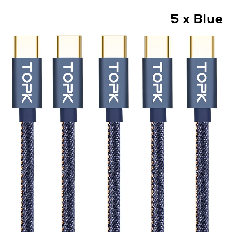 TOPK [5 Pack] кабель USB Type C с джинсовой оплеткой для синхронизации данных мобильного