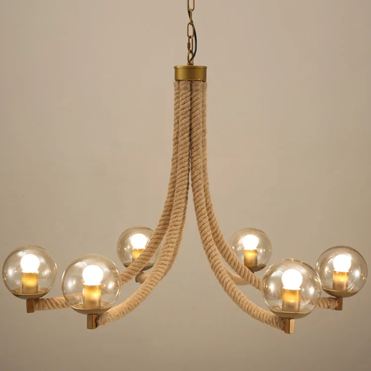 Iron rope glass Pendant Lights personality Cafe dining room lamp