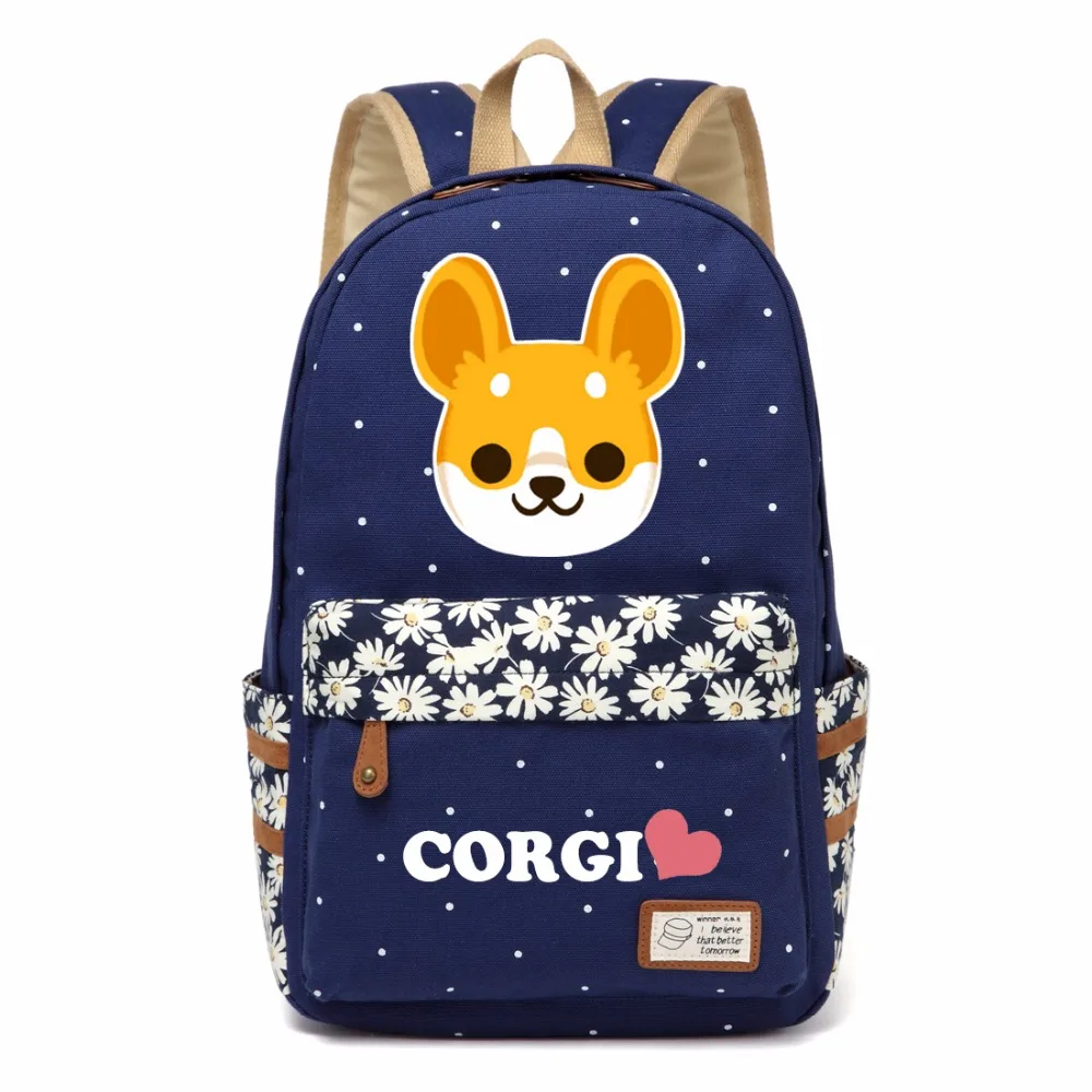 WISHOT Шиба ину корги милый Kawaii Doge рюкзак с цветами на плечо дорожная сумка для