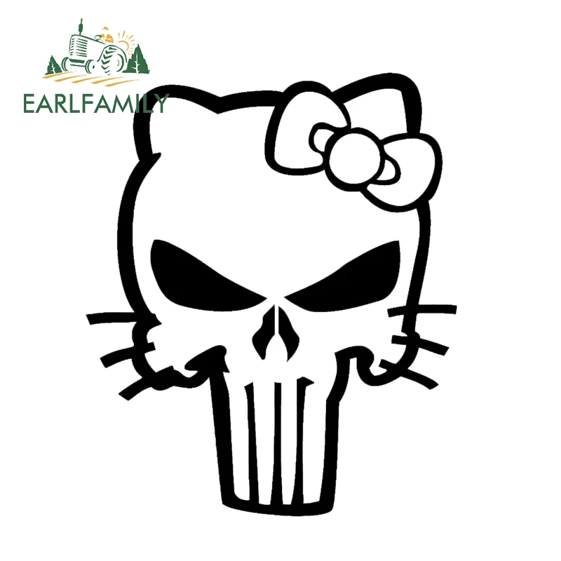 

EARLFAMILY 17cm x 12cm Hello Kitty Punisher Movie American Sniper Skull Car Sticker Decal Vinyl Funny Car Styling Black/Silver