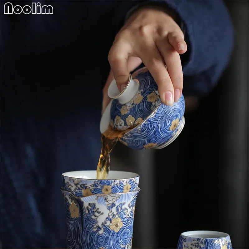 Синий и белый фарфор эмаль цвет чайная чашка ручная роспись керамический чай Tureen