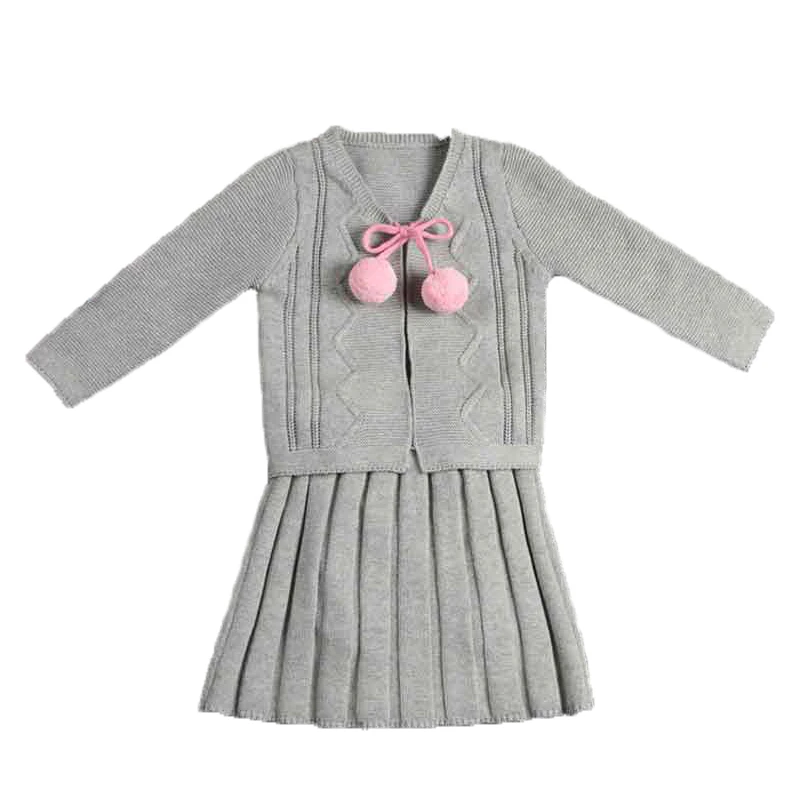 

Little Girls Boutique Clothing Autumn Knitted Baby Girls Sweater Cardigan 2pcs Girls Outfit Suspender Skirt Set Infant Outfit