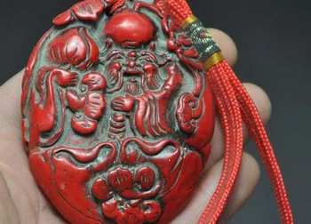 

old chinese Lifelike red coral resin carved Longevity god statue amulet pendant