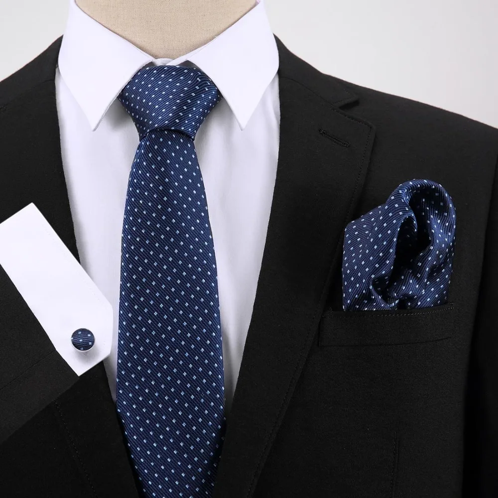 

Newest Design 7.5cm Plaid Dot Tie Set Silk Jacquard Woven Mens Necktie Gravata Hanky Cufflink Set Mens Tie for Wedding Party