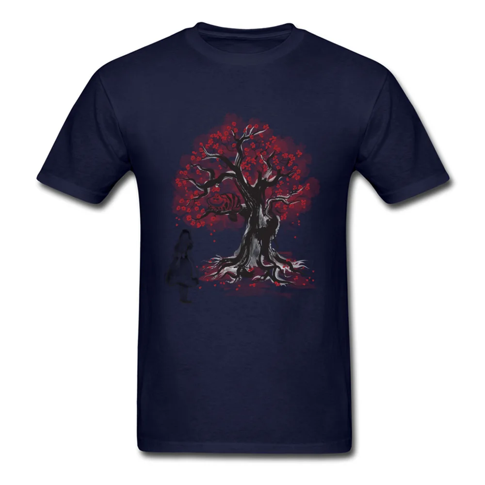 The Cheshires Tree sumi-e (monochrome) Funny Mens T Shirt Round Neck Short Sleeve 100% Cotton Tops & Tees Clothing Shirt The Cheshires Tree sumi-e (monochrome) navy