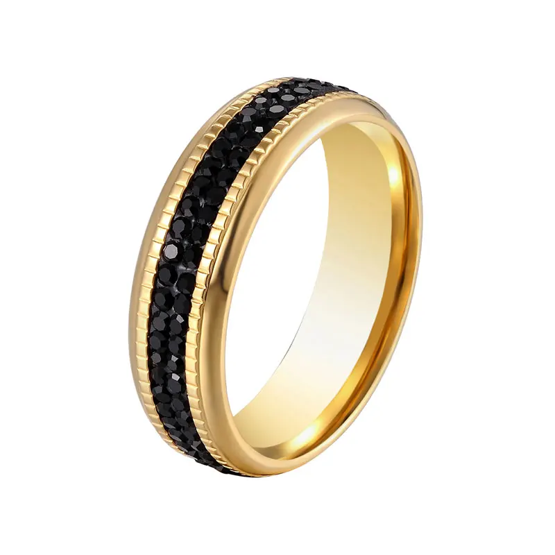 Gold Color Rings Stainless Steel Ring Finger Ring Gold Color Ring Zircon Crystal Ring Middle Double Circle Black Zircon Ring Stainless Steel Love Brand Gold Color Jewelry Woman Ring