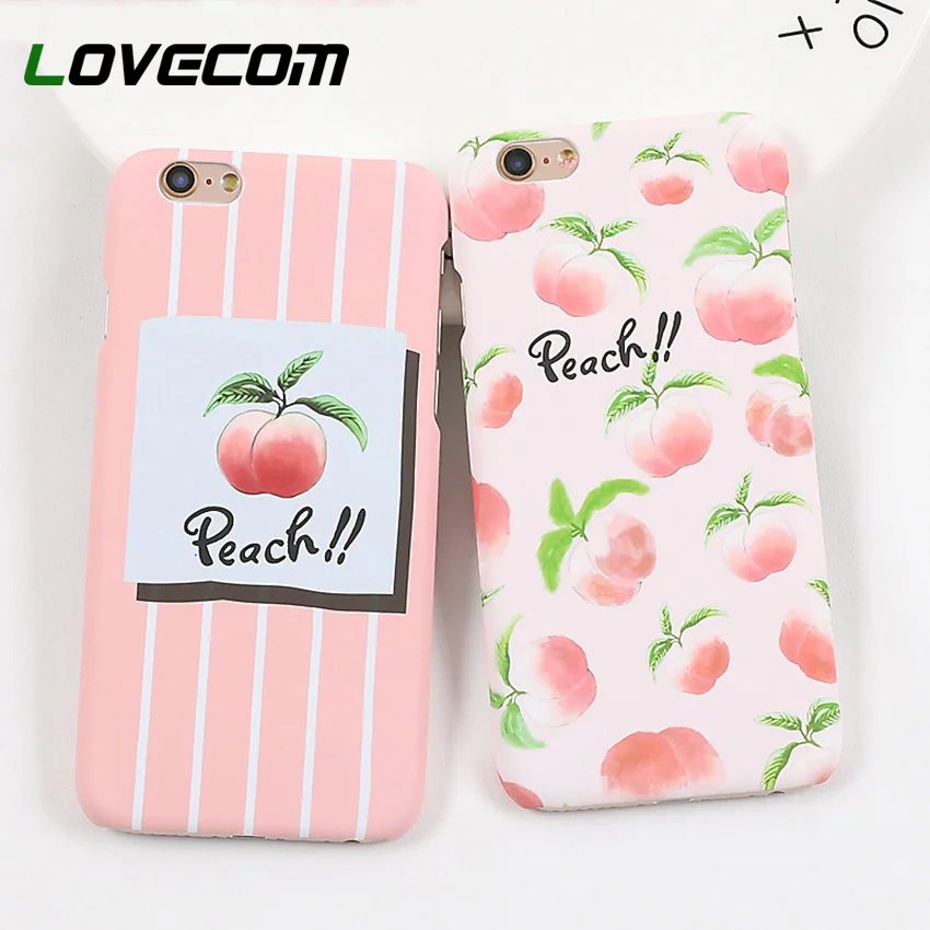 

LOVECOM Cute Pink Peach Fruit Phone Case For iPhone X 6 6S 7 8 Plus 5S 5 SE Half-wrapped Hard PC Back Cover Coque iPhone X Gift