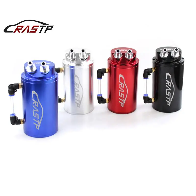 

RASTP-Blue Black Universal Aluminum Alloy Reservoir Turbo Engine Oil Catch Tank Can Oil Catcher With Fittings RS-OCC001