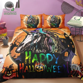 

BOMCOM 3D Digital Printing Rainbow Unicorn Fairytale with Mandala Paisley Background Bedding Sets 100% Microfiber blue