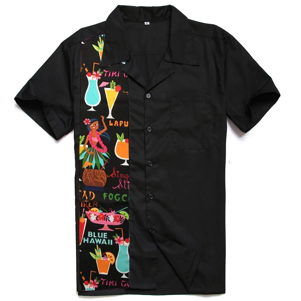 Мужская рубашка Летний стиль ретро танцы хула девушка контрастная Мужская гавайская рубашка Повседневная винтажная рубашки в стиле рокабилли Chemise Homme