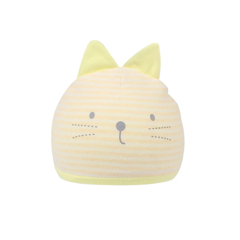 Organic Cotton Newborn Baby Hat Striped Cat Ears Infant Beanie Soft Double Layer Tire Hat Cure Newborn Beanie Baby Boys Clothing (5)