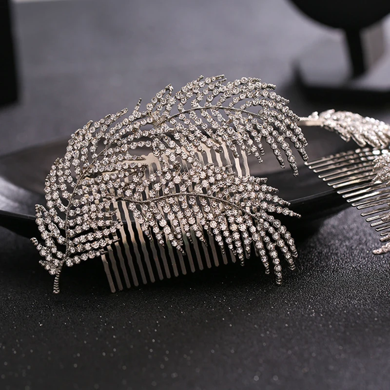 Расчески для волос, стразы с перьями, серебряные украшения для волос, модные аксессуары для волос для свадьбы, невесты, головной убор для девушек