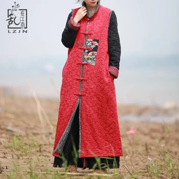

Hisenky 2019 Traditional Chinese Cardigan Long Fur Vest Winter Vest Women Waistcoat Imitated Lamb Wool Veste Femme Chaleco