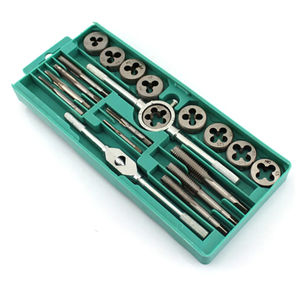 

Metric Taps Die Set 20pcs NC Screw Threading Plugs Tap Twisted Handle Tools with Adjustable Wrench Car Repair Combination Suit