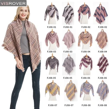 

VISROVER Fashion Winter Scarf For Women Cashmere Scarves Warm Plaid Pashmina Scarf Luxury Brand Blanket Wraps Female Shawl