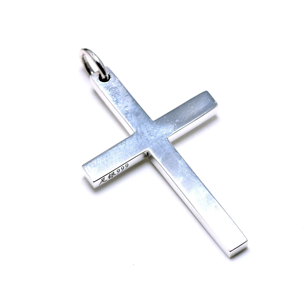 Настоящее солидное 999 пробы подвеска в форме серебряного крестика для мужчин и женщин Гладкая: высокополированное простое кольцо дизайн ювелирные изделия религиозной тематики