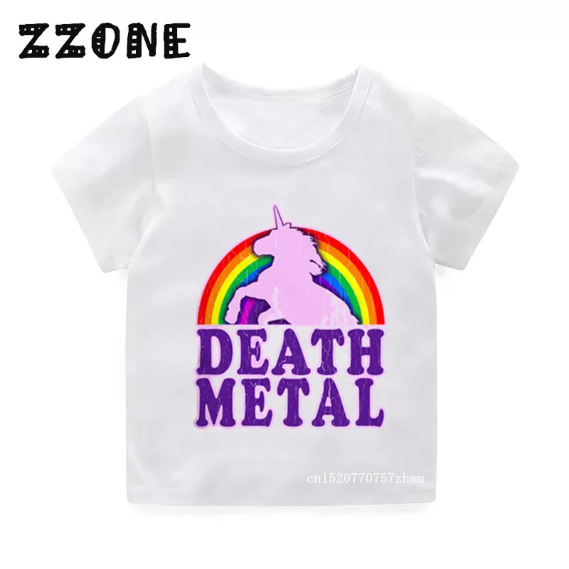 Детские футболки с принтом радуги, единорога, смерти, металла летняя детская одежда с короткими рукавами повседневные футболки для