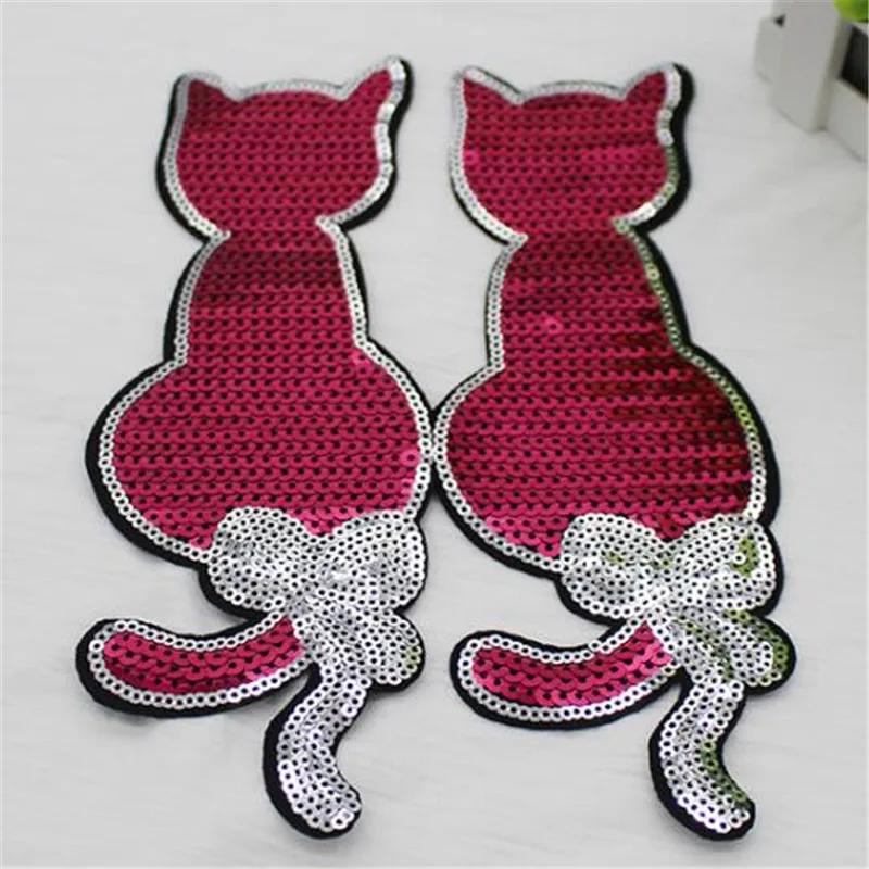 

T shirt Women iron on patch sequins 22cm red cat deal with it biker patches for clothing stickers 3d t shirt mens free shipping