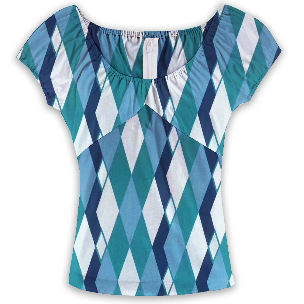 

Summer Casual Sexy O-Neck Short Sleeve Graphic Tees Women T-Shirts Harlequin Printing Zipper Back Vintage Ladies Tops