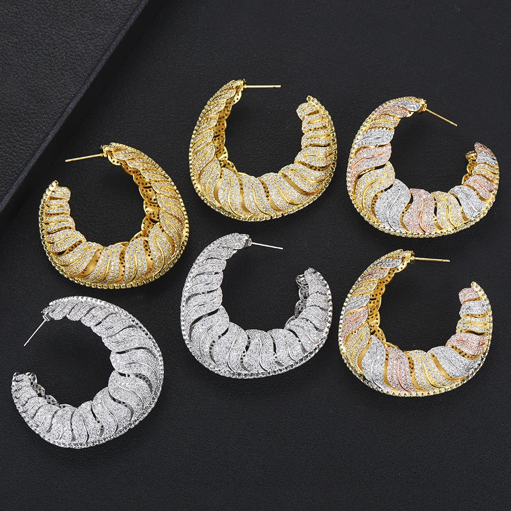 

GODKI Luxury Leaves CZ Cubic Zircon Statement Big Hoop Earrings For Women Wedding DUBAI Bridal Round Circle Hoop Earring 2019