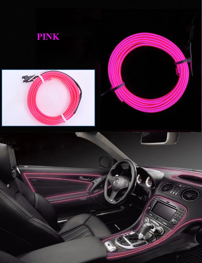 Автомобильный Стайлинг, 1 метр, атмосферные лампы, автомобильный интерьерный светильник, автомобильный окружающий светильник, холодный светильник, линия DIY, декоративная приборная панель, консоль, дверь - Испускаемый цвет: Розовый