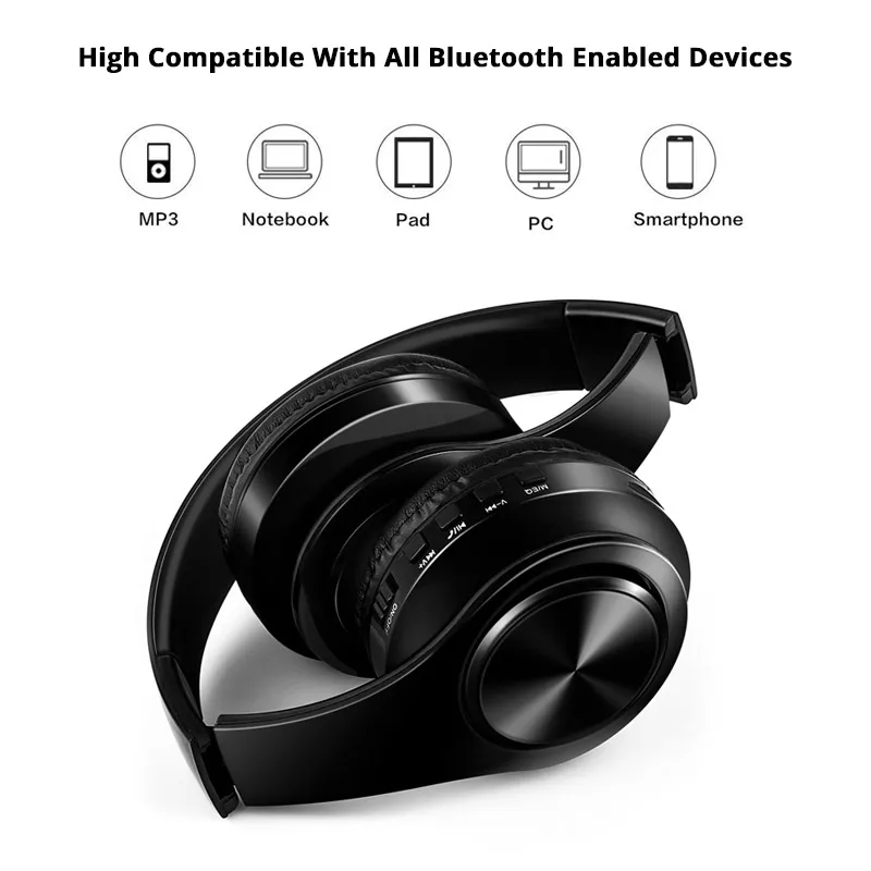 Adjustable Over Ear Bluetooth Headphone Hi Fi Stereo Wireless Earphone Handsfree Headset with Mic for iPhone x 8 7 xs for Xiaomi