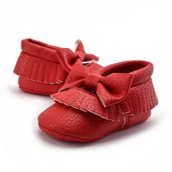 Мягкие из искусственной кожи с бантом-бабочкой для маленьких девочек ботиночки для новорожденных и малышей обувь для малышей 4 цветной