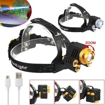 

yunmai led headlamp T6 Zoomable headlight 15000 lumens led head lamp camp hike USB light fishing 18650 battery