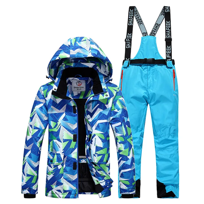 SHAFEEK мужской лыжный костюм ветрозащитная водонепроницаемая верхняя спортивная одежда зимняя куртка брюки лыжный сноуборд одежда брючный костюм - Цвет: Jacket and dark blue