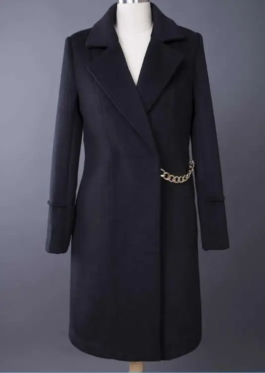 Victoria Beckham зимнее шерстяное пальто модное пальто с отложным воротником и длинными рукавами с цепочками J9213 - Цвет: Черный
