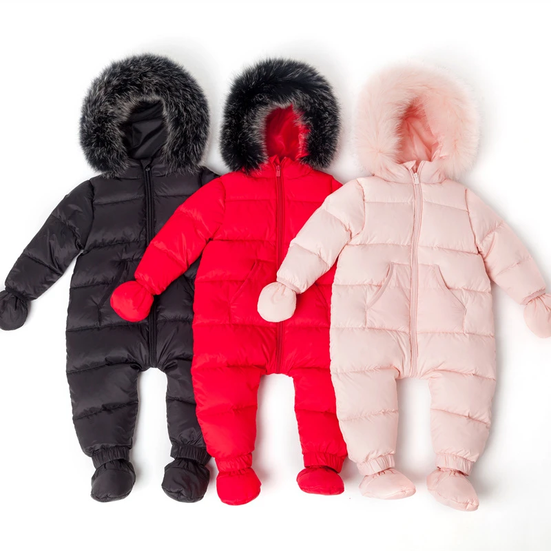 Ropa monos bebés para chaqueta de invierno para bebé mameluco mono de traje de esquí mono de nieve para niño abrigo de piel con capucha|Plumíferos parkas| - AliExpress