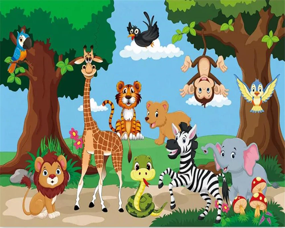 Beibehang Wallpaper Untuk Kamar Anak Kartun Hutan Harimau Jerapah Monyet Hewan Latar Belakang Dinding Papel De Parede 3d Wallpaper Mural Wallpaper Aliexpress